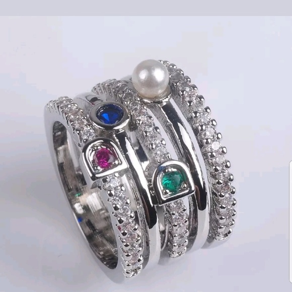 Silver different stone pearl ring - Picture 2 of 6